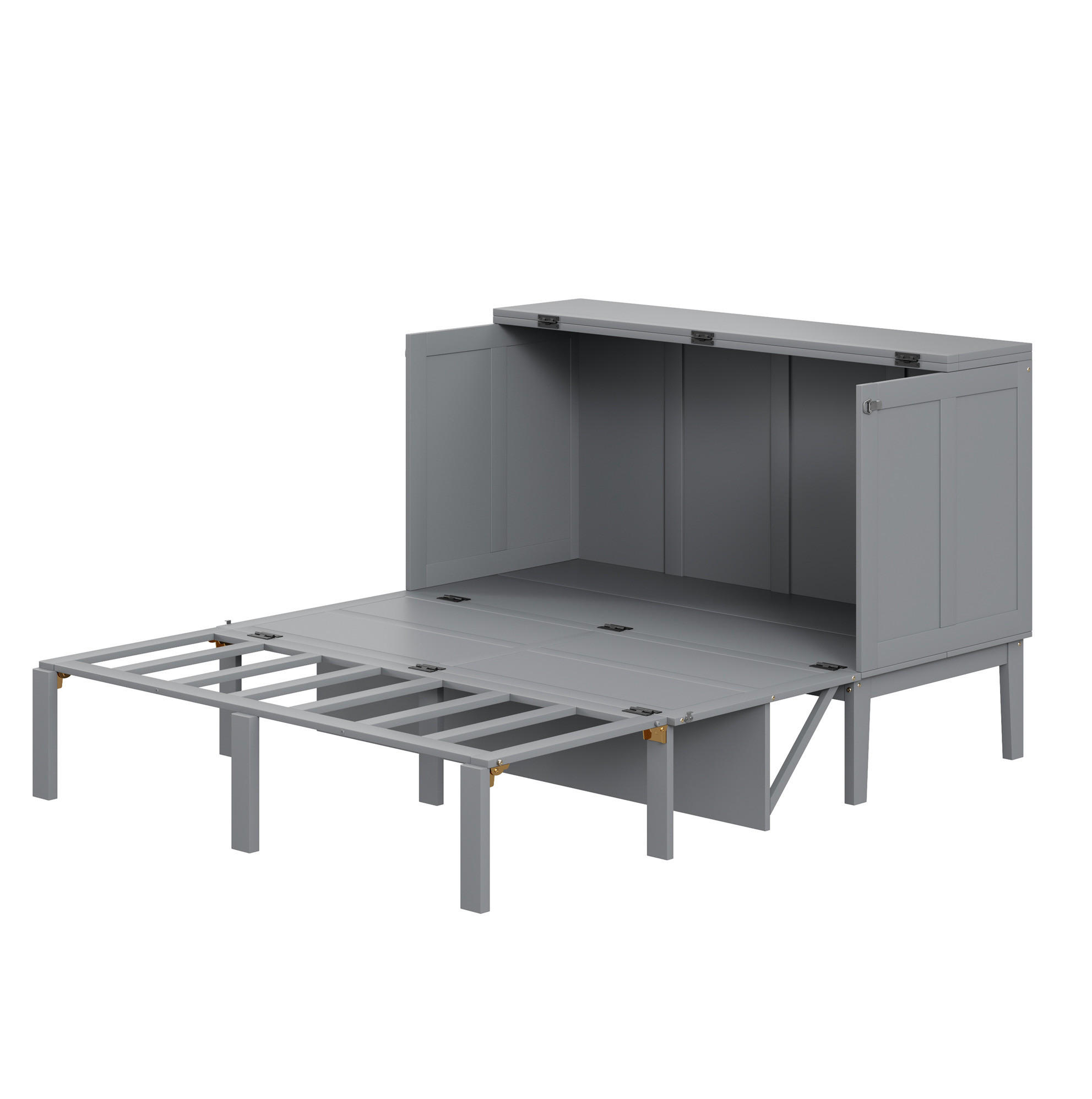 SCHRANKBETT aus Holz 140x200 cm Grau mit Lattenrost, vertikaler Klappfunktion und platzsparendem Stauraum - Grau, Holz (140/200cm) - Modfu