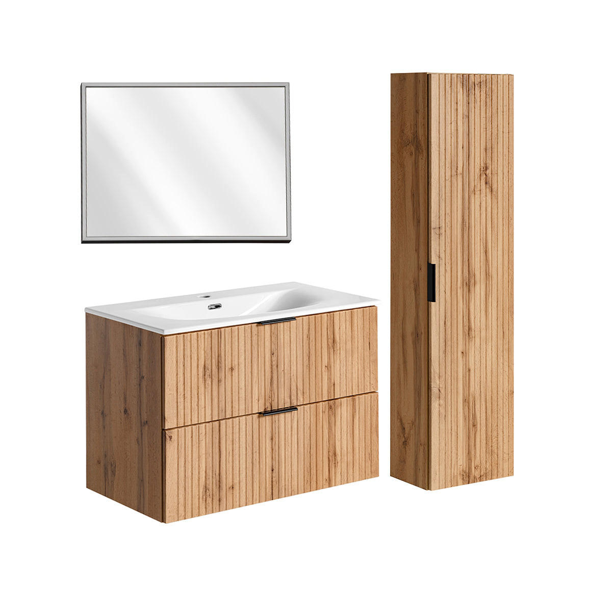 BADMÖBEL 80.2cm Adriel 2er-Set Holz in Eichenoptik - Braun, Holzwerkstoff (80.2/57/46cm) - Petits-meubles