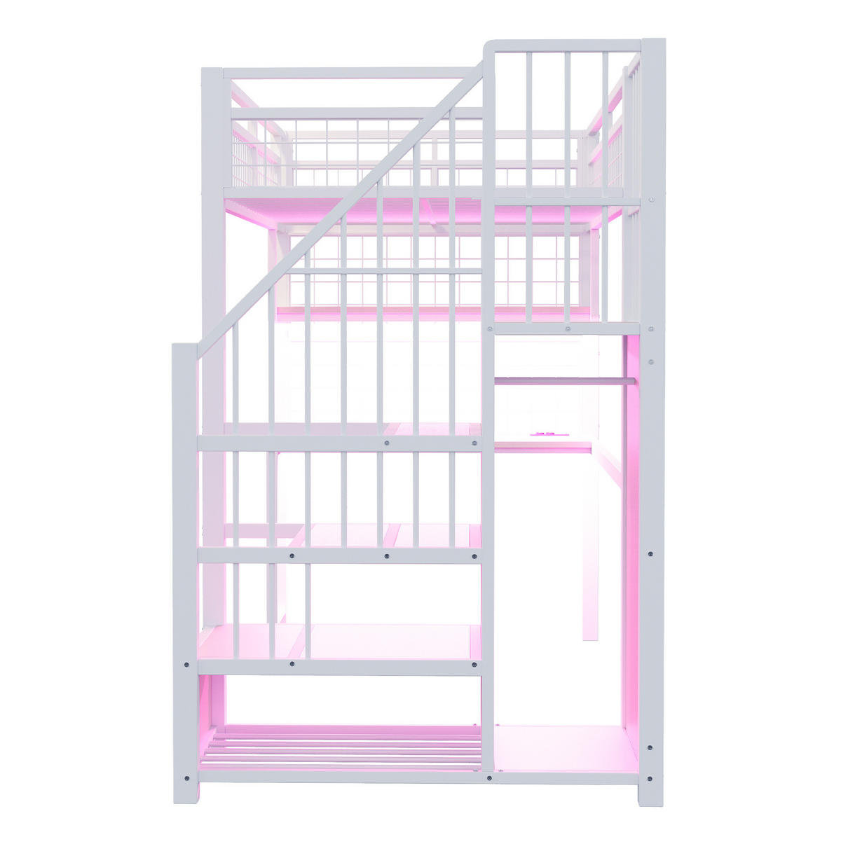 HOCHBETT 90/200 cm mit Schreibtisch, LED-Lichtleiste, Steckdosen, Stauraumtreppe und Kleiderbereich, Weiß - Weiß, Metall (90/200cm) - Redom