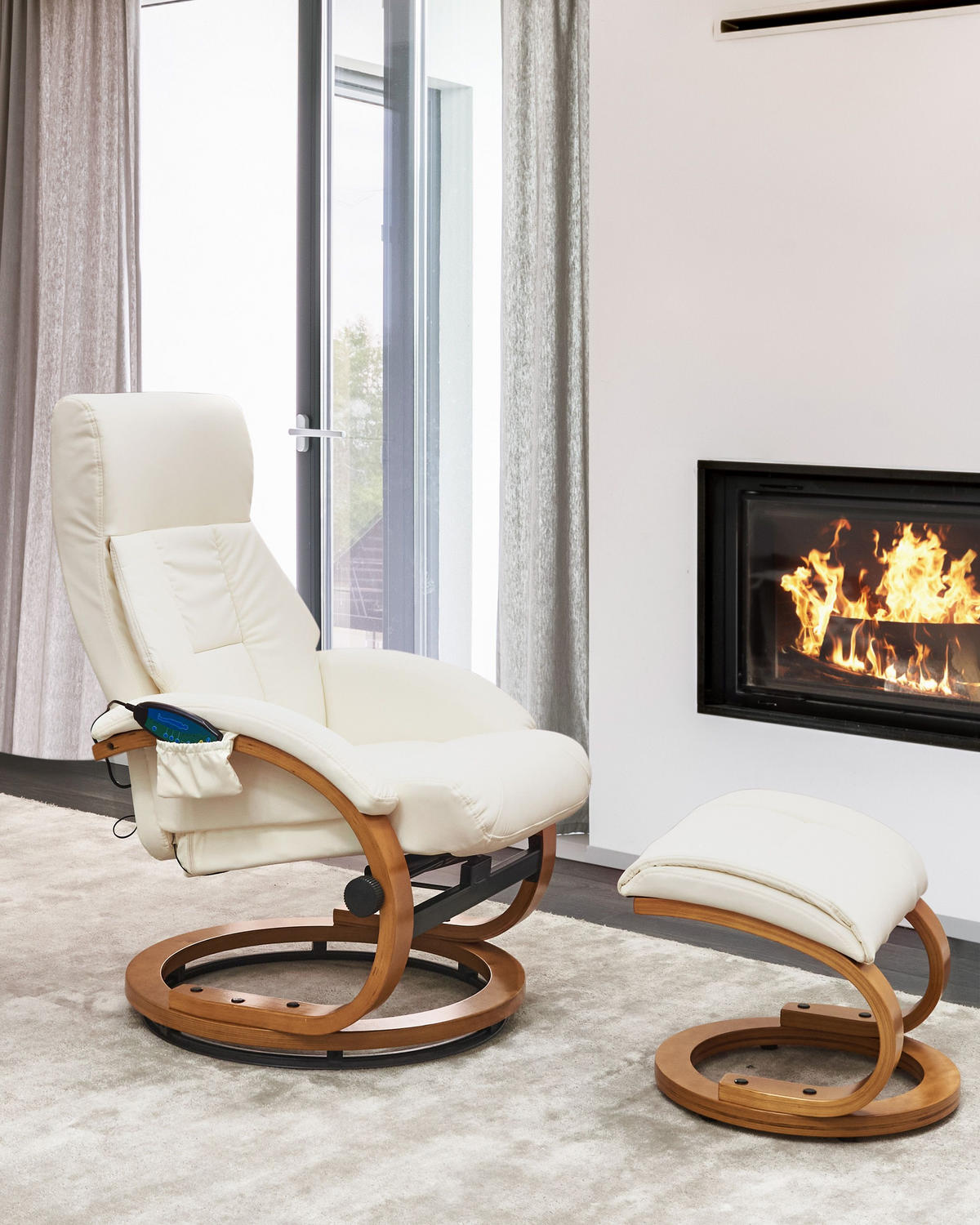 MASSAGESTUHL Weiß Force - Weiß/Braun, Kunststoff (55/100/80cm) - Beliani