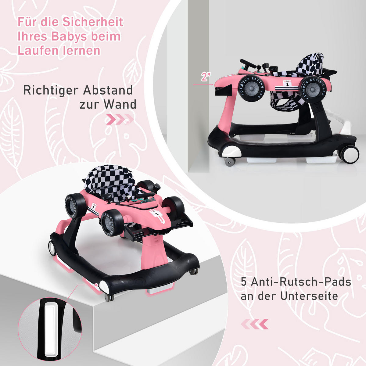 LAUFLERNWAGEN Pink - Pink, Kunststoff (64/56/73cm) - COSTWAY