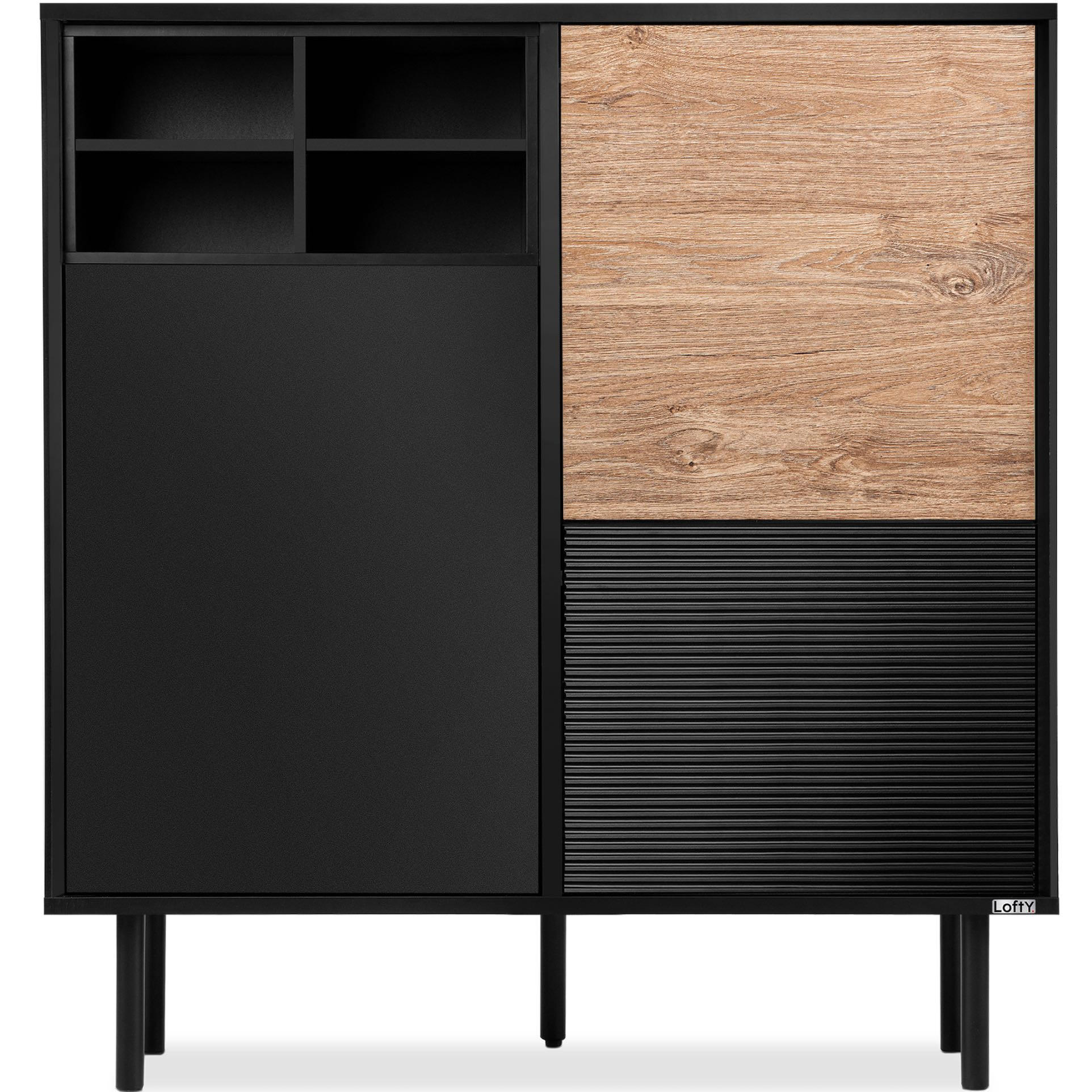 KOMMODE LOFTY Kreuzeinlage, schwarz / Eiche natur - Eichefarben/Schwarz, Holzwerkstoff (102/109/41cm) - KONSIMO®
