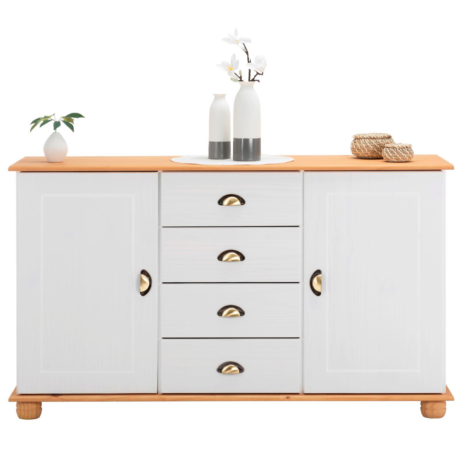 APOTHEKERKOMMODE COLMAR - Weiß/Braun, Holz (133/79/39cm) - IDIMEX