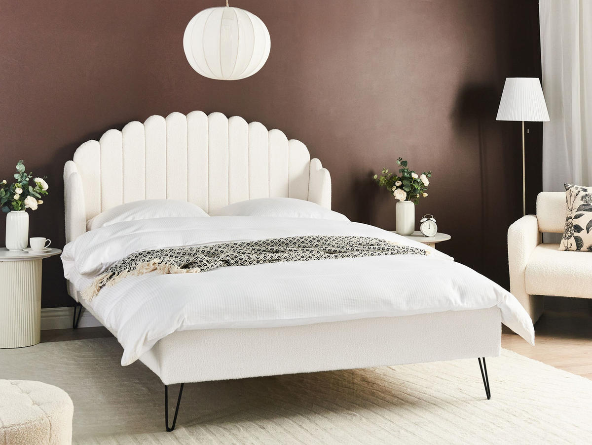 POLSTERBETT mit Lattenrost 140x200 cm Weiß Ambillou - Creme, Textil (140/200cm) - Beliani