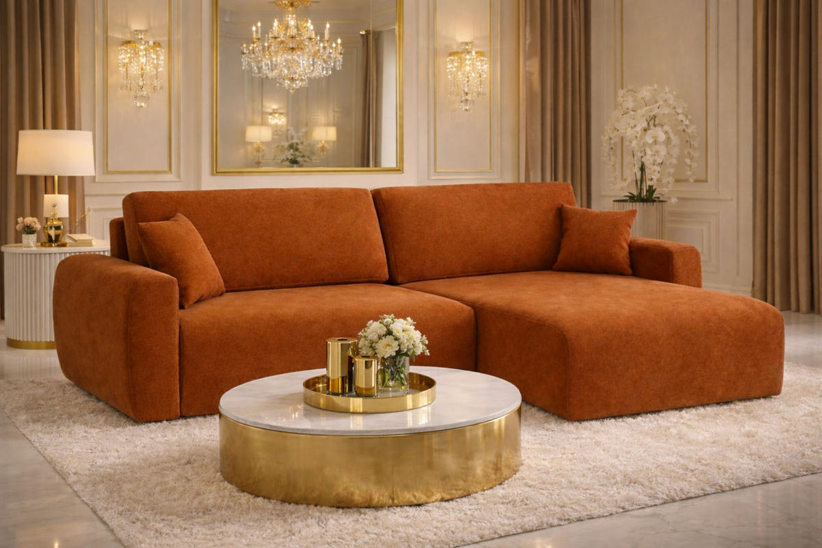 ECKSOFA Mit Schlaffunktion Ariel L, Velours, Stoff Salvador, Braun, Rechts - Braun, Holz (250/142cm) - Kaiser Möbel