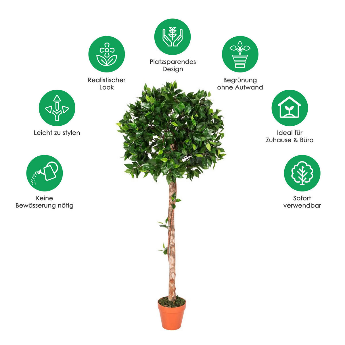 KUNSTBAUM Ficus formgeschnitten, 125 cm - Grün, Kunststoff (125cm) - Homescapes