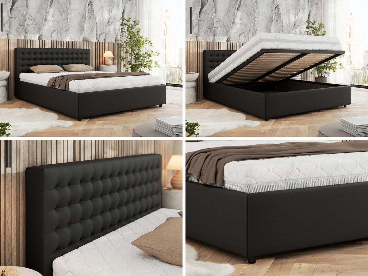 POLSTERBETT PAVO CLASSIC 140/200 - Schwarz Kunstleder - Pocket-Matratze - Schwarz, Textil (140/200cm) - MKS