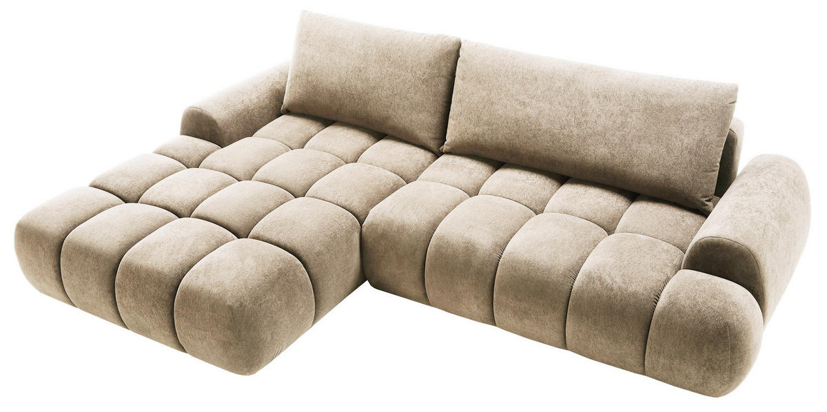 ECKSOFA 280 cm Valerio mit Bettkasten, 280 cm, Links, Schlaffunktion, Beige - Beige, Holz (280/177cm) - Emporius