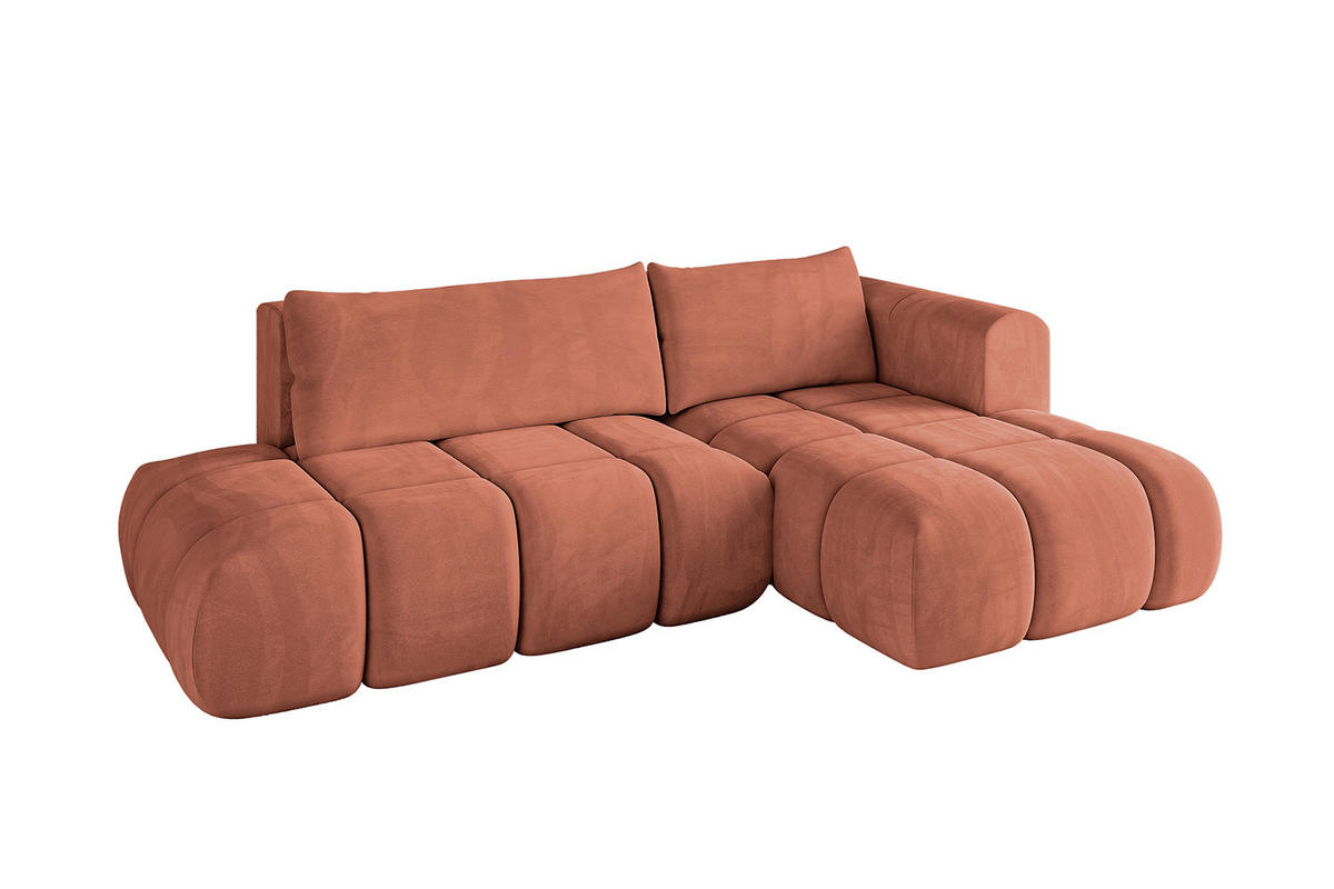 ECKSOFA Ottomane Rechts CLOUD-L 289x180x40 Apricot Velours - Koralle, Holzwerkstoff/Kunststoff (289/180cm) - ALTDECOR