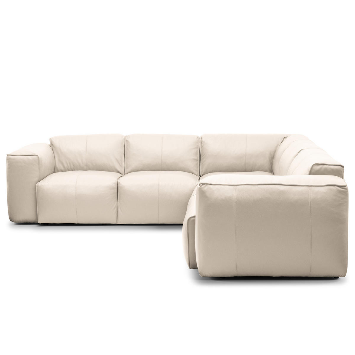 ECKSOFA mit Rundecke - Hellgrau/Schwarz, Leder/Kunststoff (325/260cm) - home24