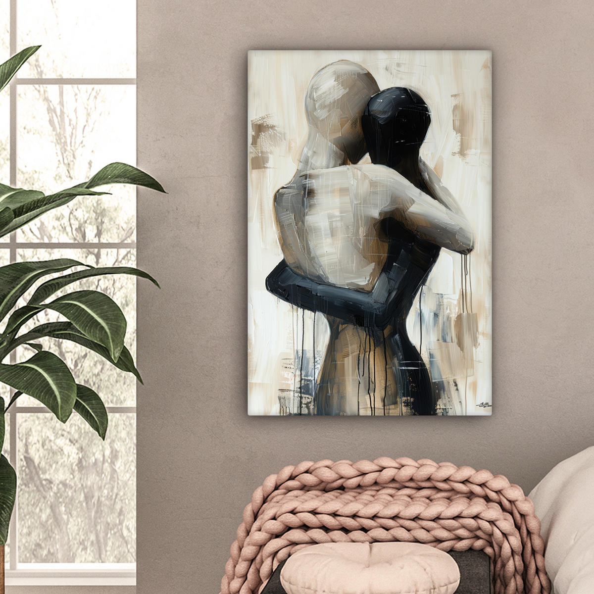 LEINWANDBILD Abstrakt - Liebe - Schwarz und weiß - Modern Wanddeko 40x60 cm - Schwarz, Textil (40/60cm) - MuchoWow