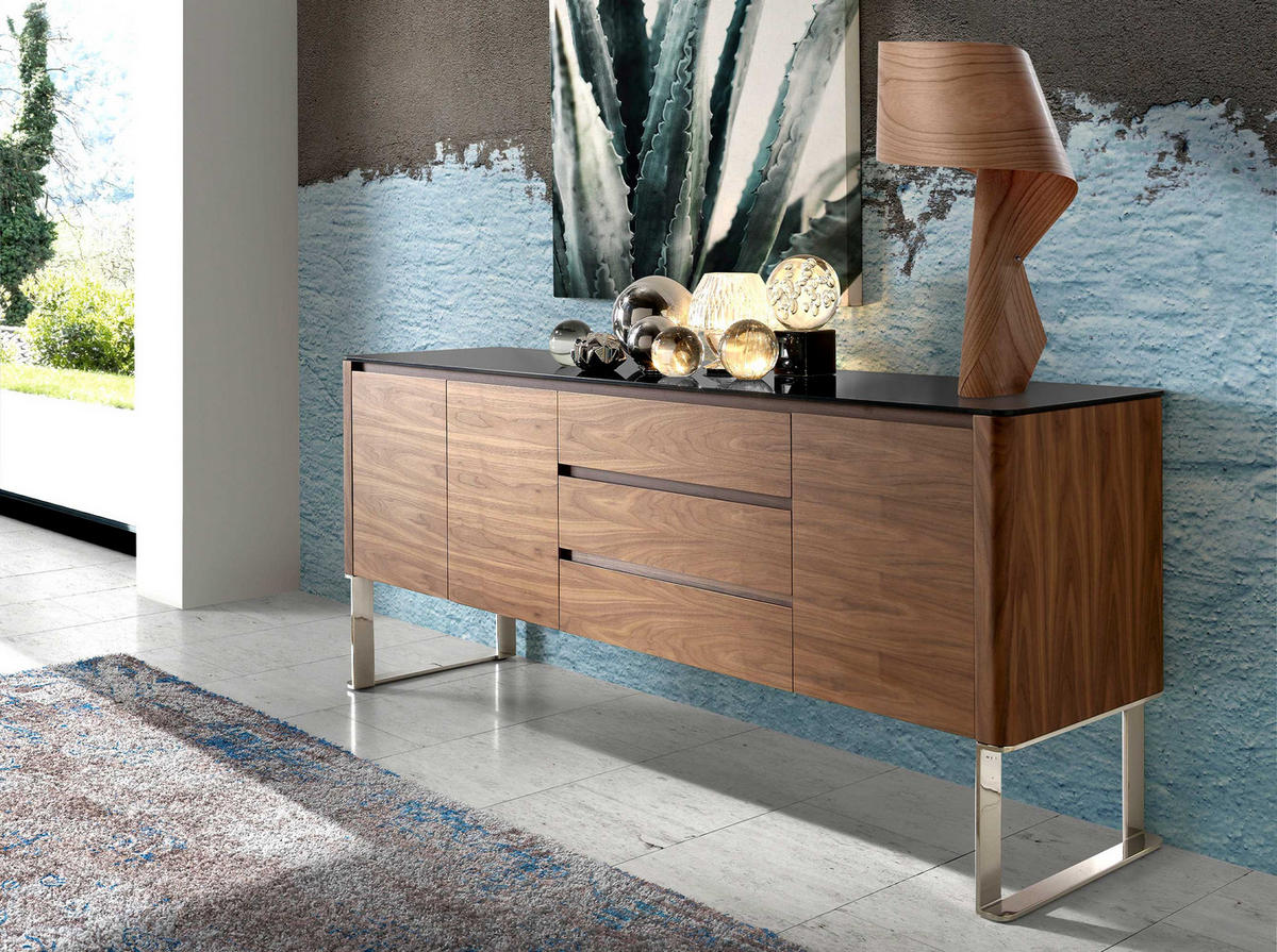 SIDEBOARD Walnuss Schwarz 200/50/81 cm - Walnussfarben/Schwarz, Holz/Metall (200/81/50cm) - ANGEL CERDA