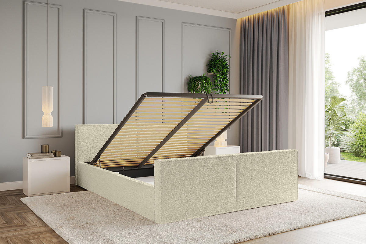 POLSTERBETT mit Bettkasten, Fußteil und Lattenrost, Boxbett mit Matratze H3/H4 - EMMI-Z-V1 180x200 Beige - Taupe, Holzwerkstoff/Textil (180/200cm) - ALTDECOR