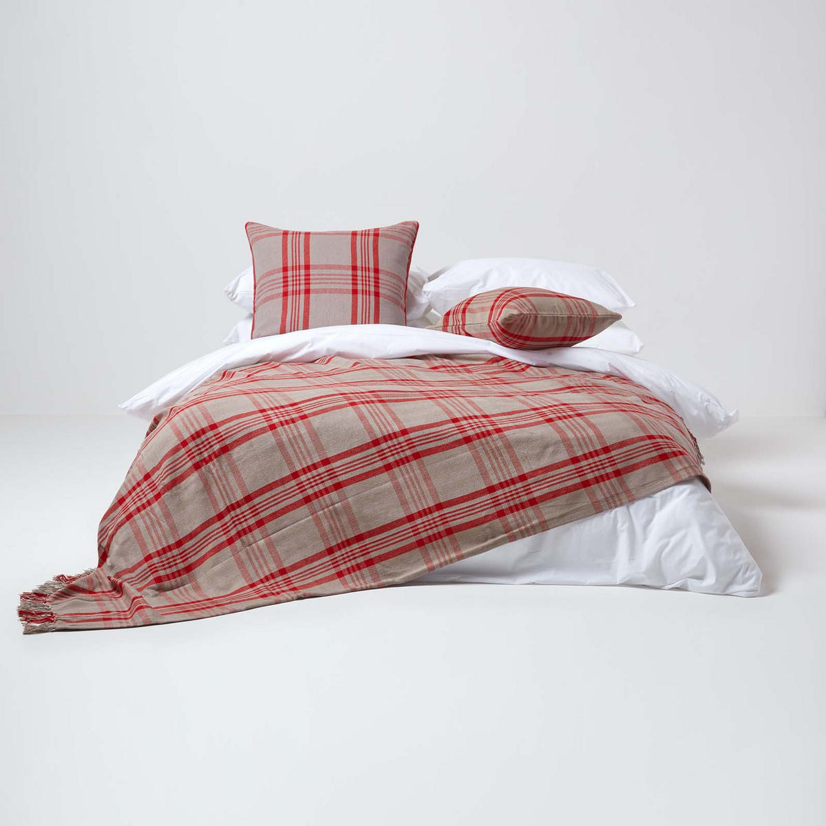 ÜBERWURF 225/255 cm, Schottenkaro, 100% Baumwolle - Dunkelrot, Textil (225/255cm) - Homescapes