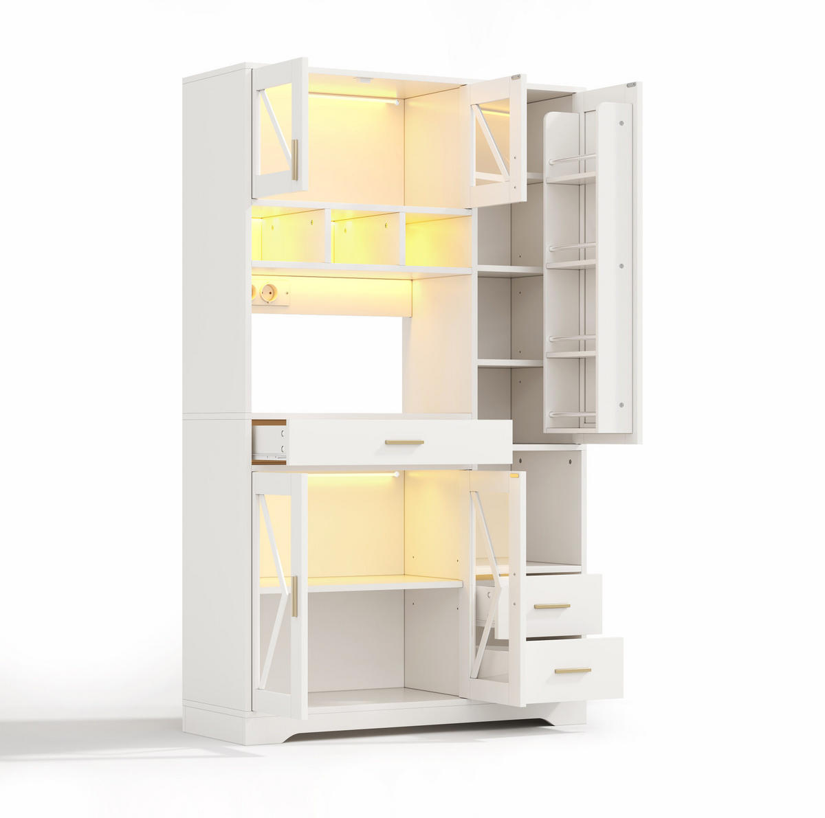 BUFFETSCHRANK mit LED und Steckdosen 105 x 40 x 185 cm Weiß - Weiß, Holzwerkstoff (40/185/105cm) - Meubliv