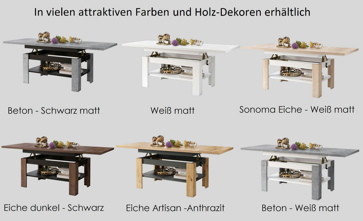 COUCHTISCH rechteckig Eiche Artisan - Beige ausziehbar höhenverstellbar - Eichefarben/Beige, Holzwerkstoff (65/130/58cm) - designimpex