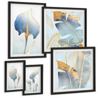 BILDER SET 5er Set - 50x50 cm & 20x30 cm & 40x60 cm Schwarzer Rahmen - Blaue Blumen im Hintergrund - Schwarz, Kunststoff (40/60cm) - TULUP