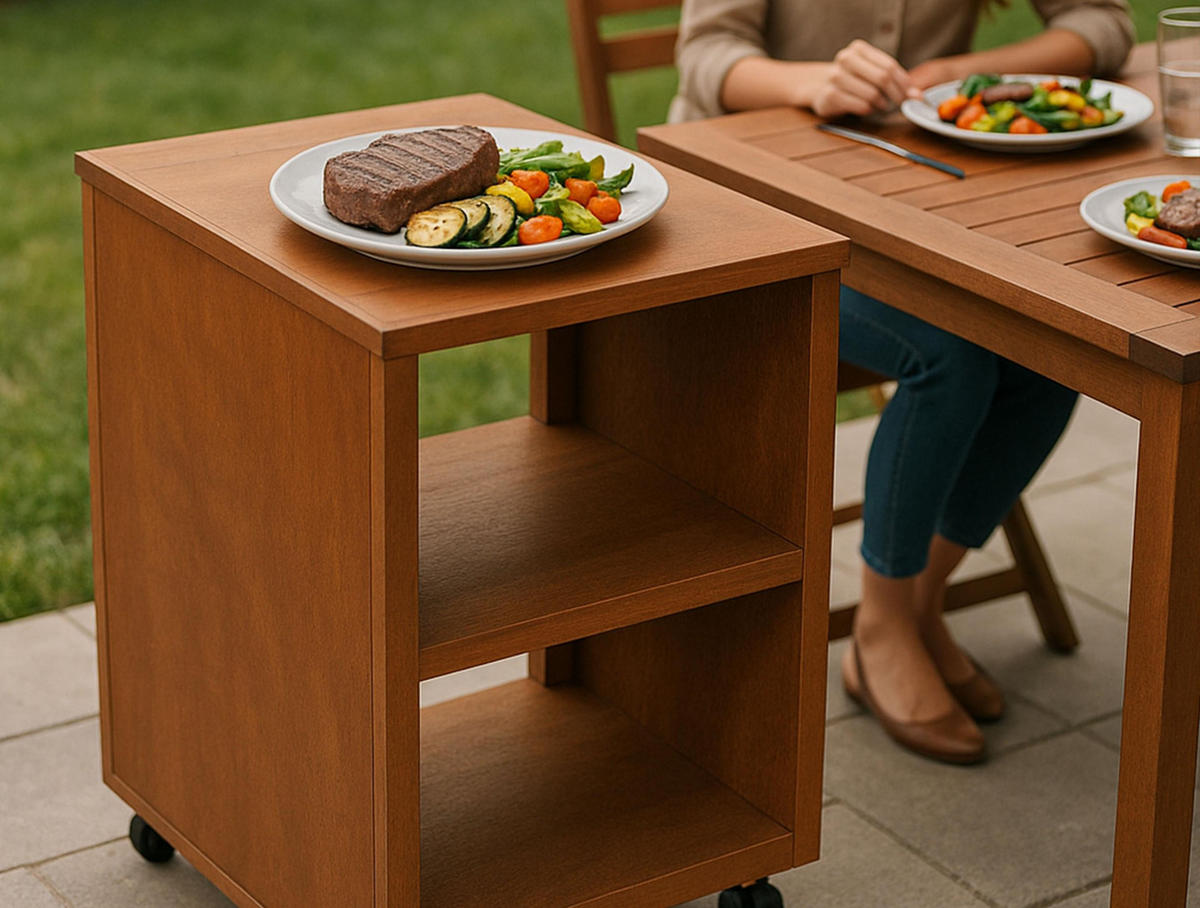 BEISTELLTISCH für Grill Braun aus Cortenstahl mit 4 Rädern - Braun, Metall (80/75/55cm) - Purline