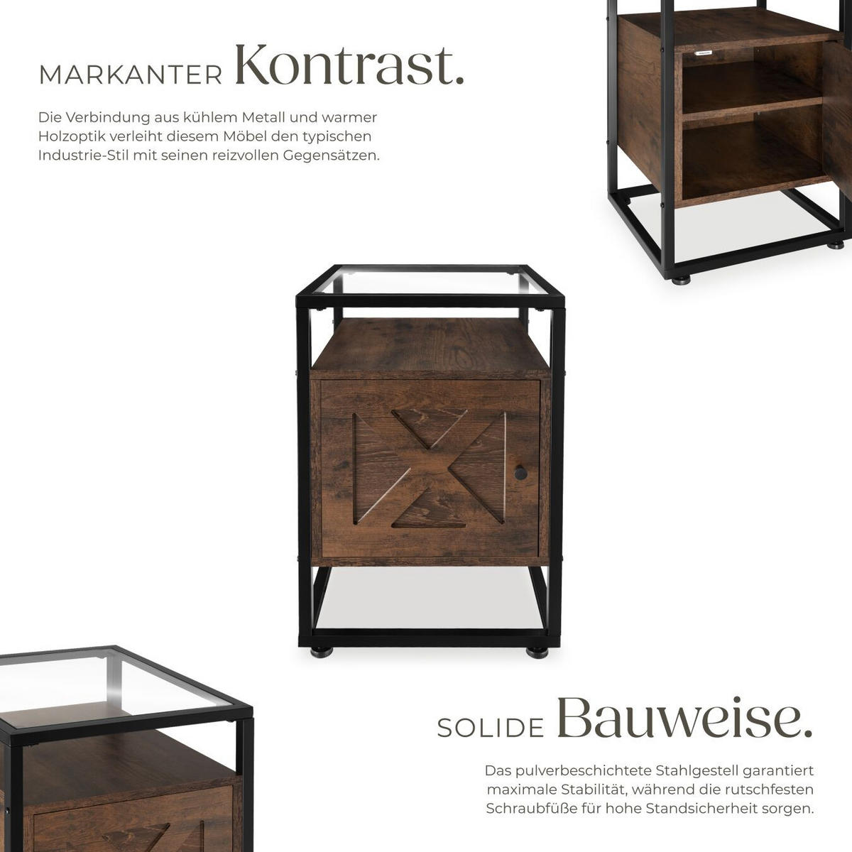 NACHTSCHRANK Kidderminster,40 x 43 60,5 cm,Industrial Holz dunkel, rustikal - Rostfarben, Holzwerkstoff (43/60.5/40cm) - tectake