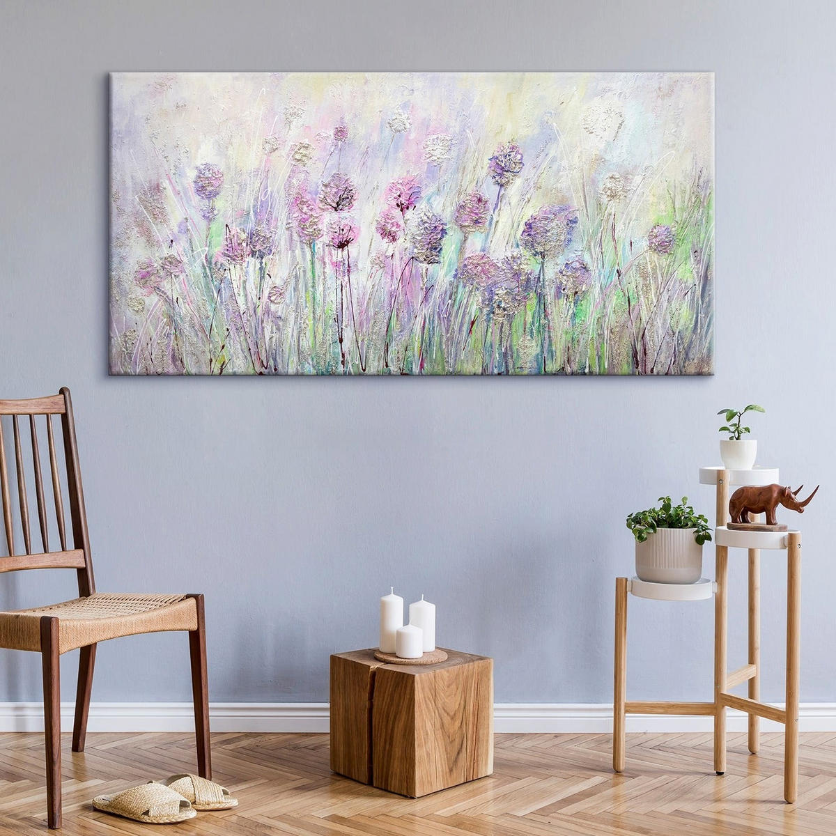 GEMÄLDE Blumen auf der Wiese auf Keilrahmen 120x60 cm - Lila, Holz (120/60cm) - YS-art gallery