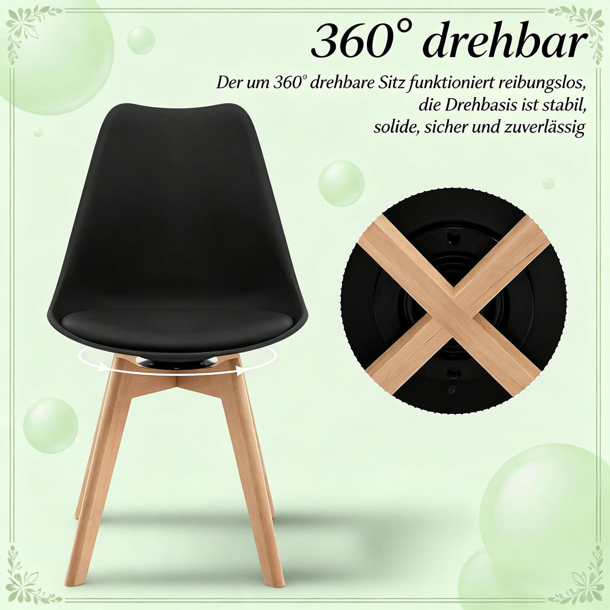 STUHL-SET DE-36197 4 Stück drehbar mit Kunstlederbezug Schwarz - Schwarz, Holz (40.5/83/40.5cm) - ComfortXL