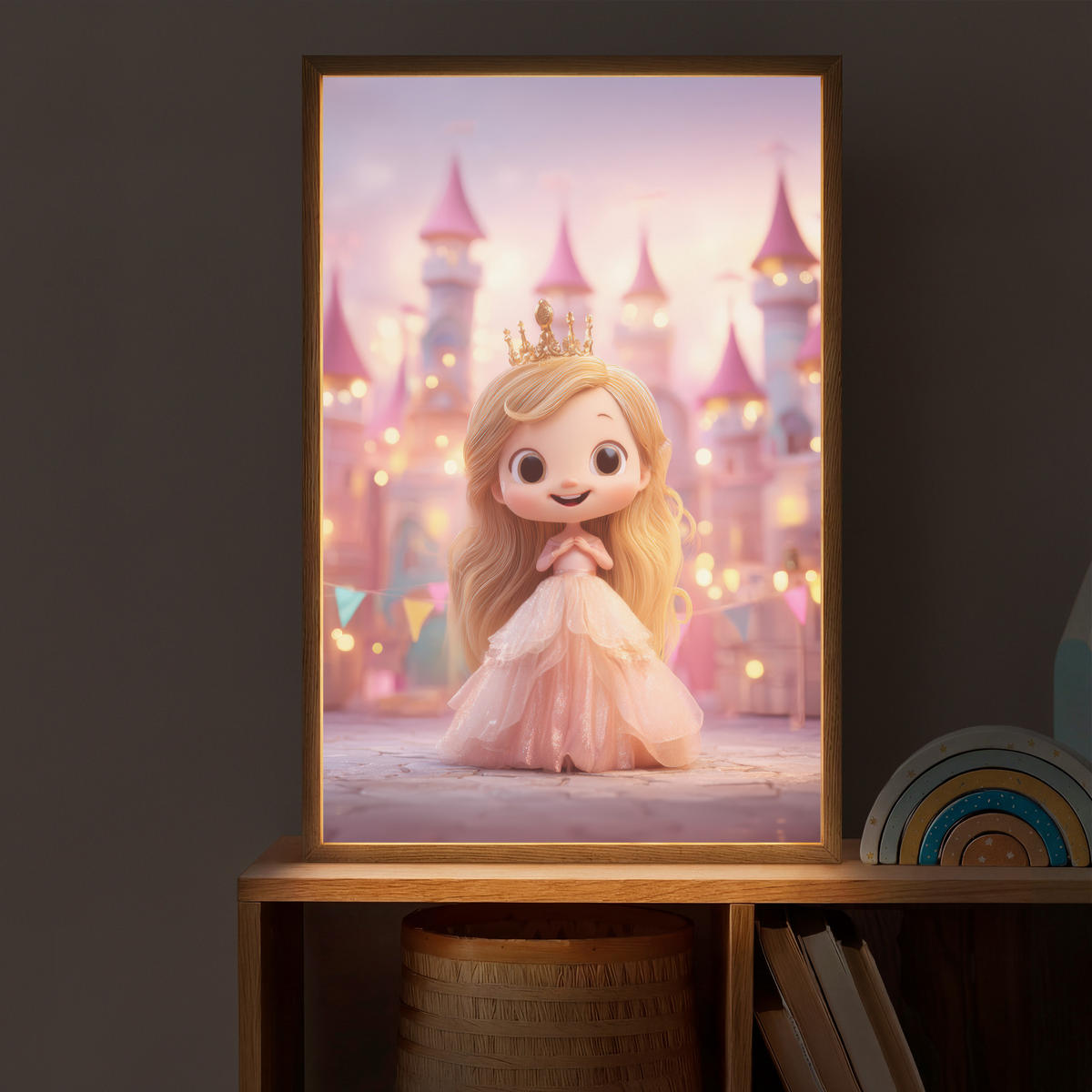 DOBÍJECÍ NOČNÍ LAMPIČKA Princezna - Růžová - Zámek 40x60 cm - růžová, kompozitní dřevo (8/40/60cm) - OnlyWow