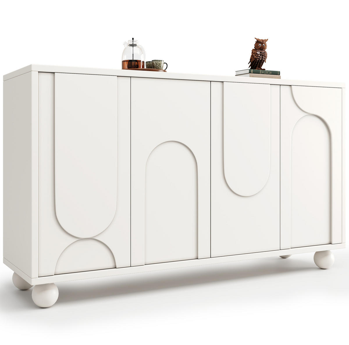 SIDEBOARD 120/35/71 cm in Weiß mit cremefarbenen Fronten und verstellbarem Einlegeboden - Weiß, Holzwerkstoff (120/71/35cm) - Flora Grace