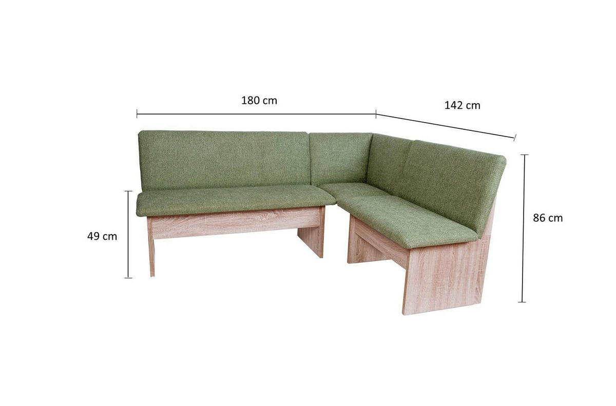 ECKBANK Die Vielseitige - Grün/Sonoma Eiche, Holzwerkstoff/Textil (145/185cm) - Kundler Home