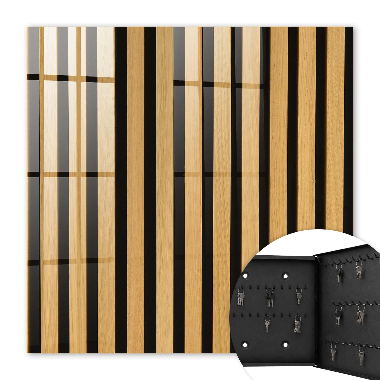 SCHLÜSSELBOX Schwarz 30x30 cm- Türöffnung nach rechts - Holzkonstruktion - Braun, Metall (30/30/5cm) - TULUP