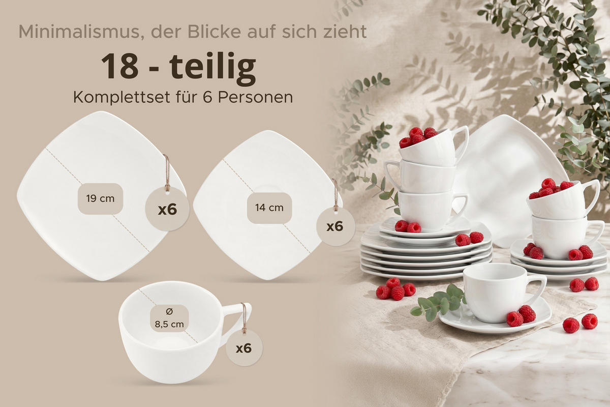KAFFEESERVICE CARLINA 6-Personen 18-tlg - Weiß, Keramik (19/2/19cm) - KONSIMO®