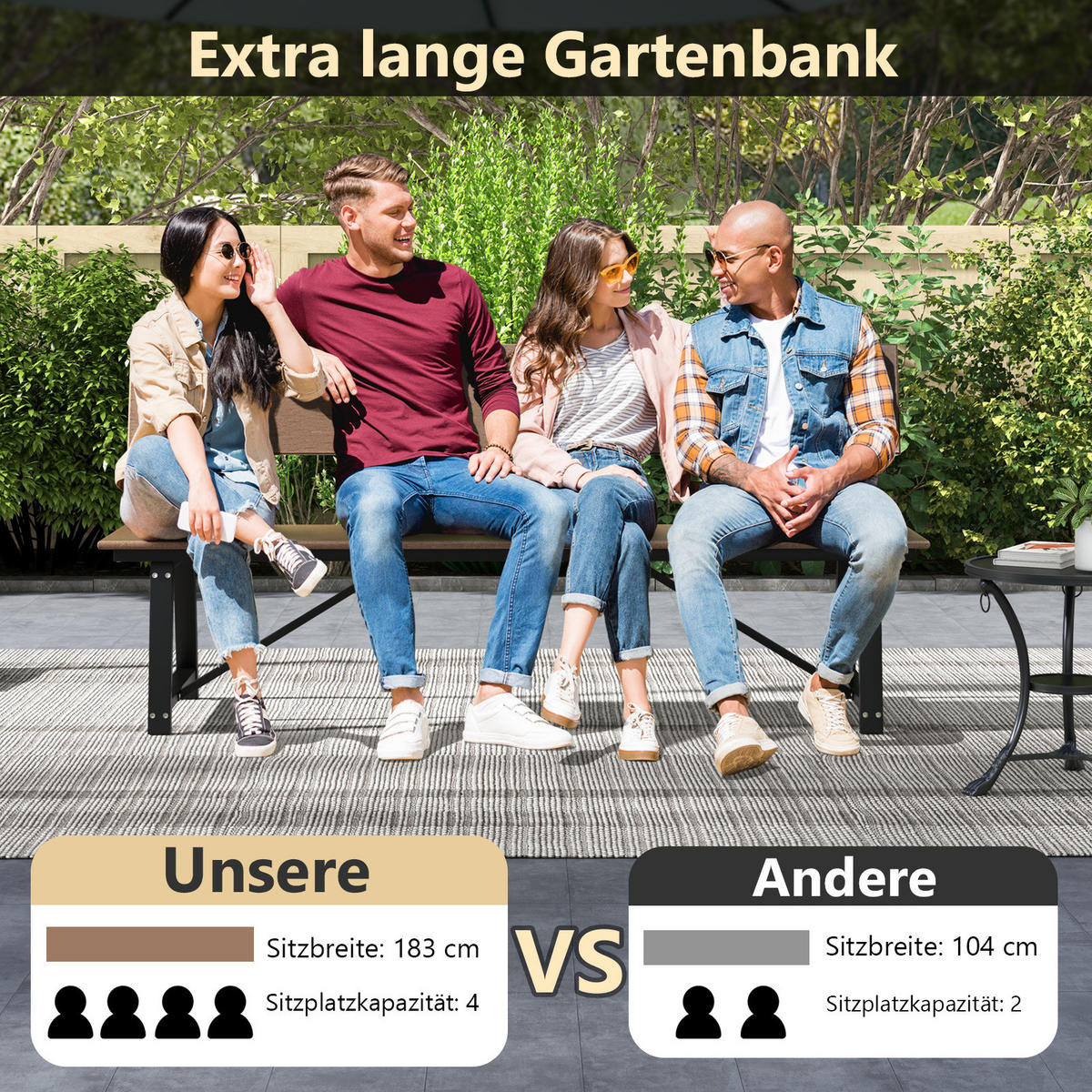 GARTENBANK Braun - Braun, Metall (183/85/52cm) - COSTWAY