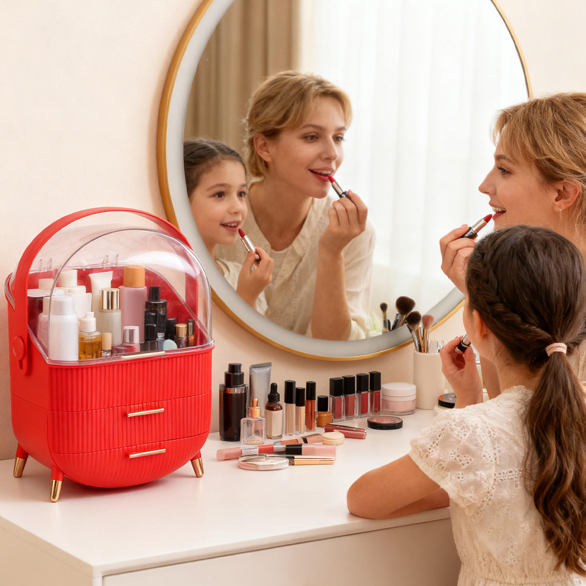 KOSMETIK ORGANIZER Miraya 29/19/38 cm - Rot, Kunststoff (19/38/29cm) - ZMH