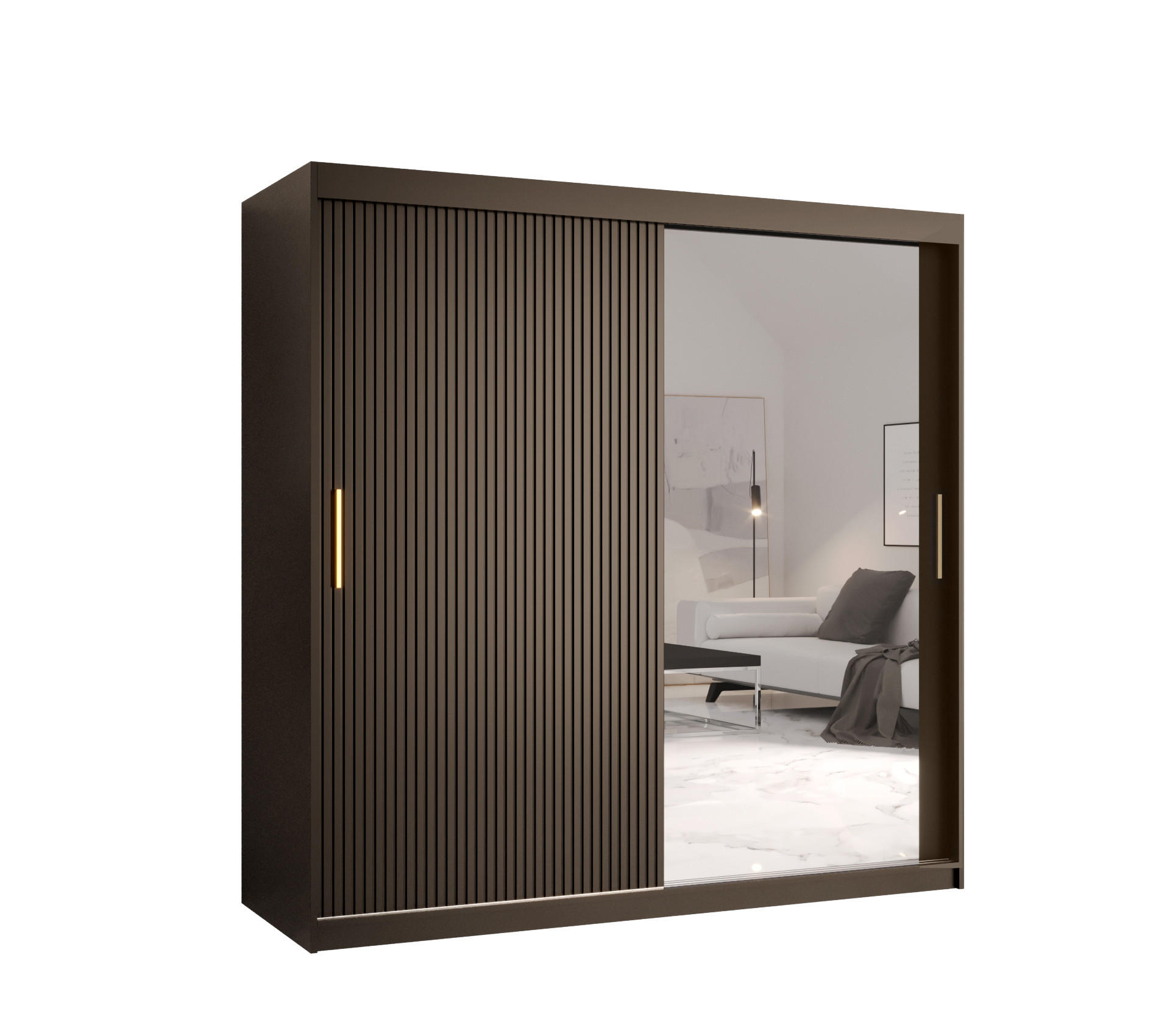 SCHWEBETÜRENSCHRANK 200/180/62 2-türig - Goldfarben/Schwarz, Holz/Kunststoff (180/200/62cm) - MÖBEL KRYSPOL