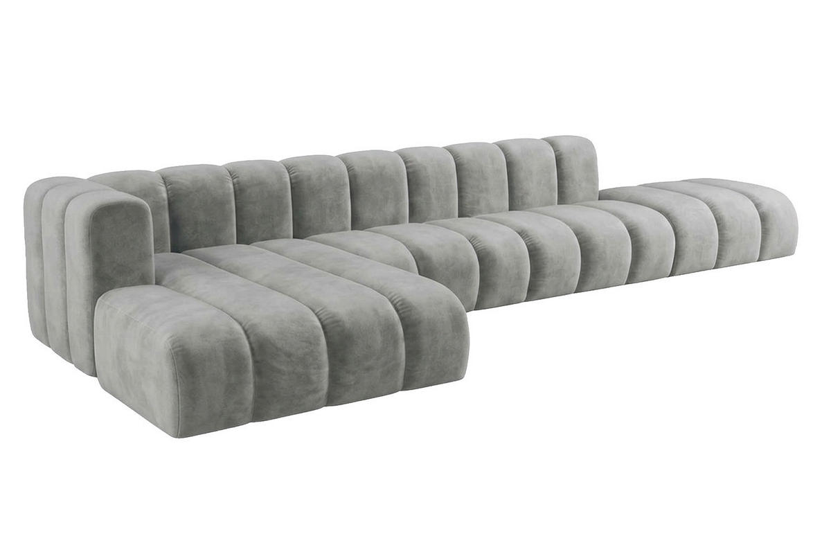ECKSOFA Modulares In L-Form Mit Hocker, Velvet-Stoff Riviera, Grau, Links, GRAND - Grau, Holz (386/179cm) - Kaiser Möbel