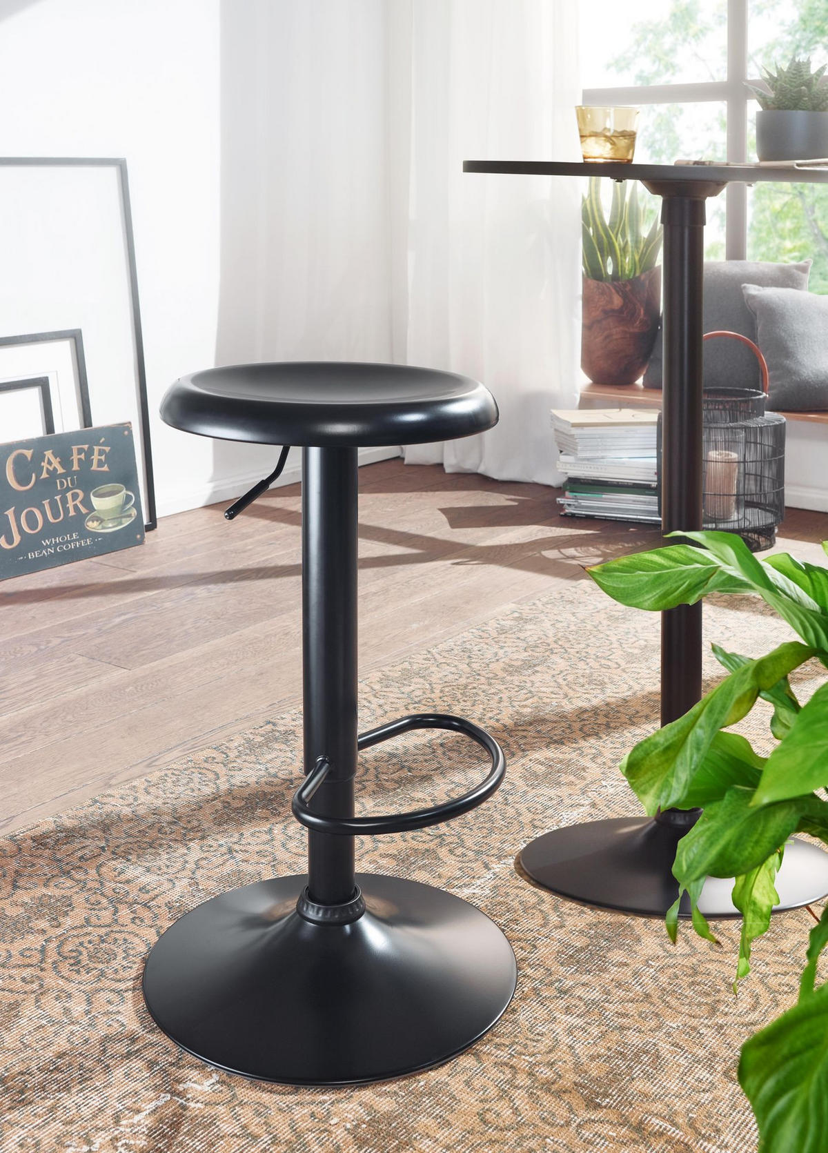 BARHOCKER – Schwarz, höhenverstellbar, mit Fußablage, 40x58–79 cm - Schwarz, Metall (40/79/40cm) - KADIMA DESIGN