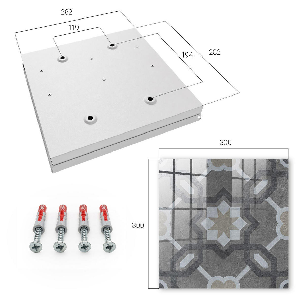 SCHLÜSSELBOX Weiß 30x30 cm – Türöffnung nach rechts - Geometrische Eleganz - Grau, Metall (30/30/5cm) - TULUP