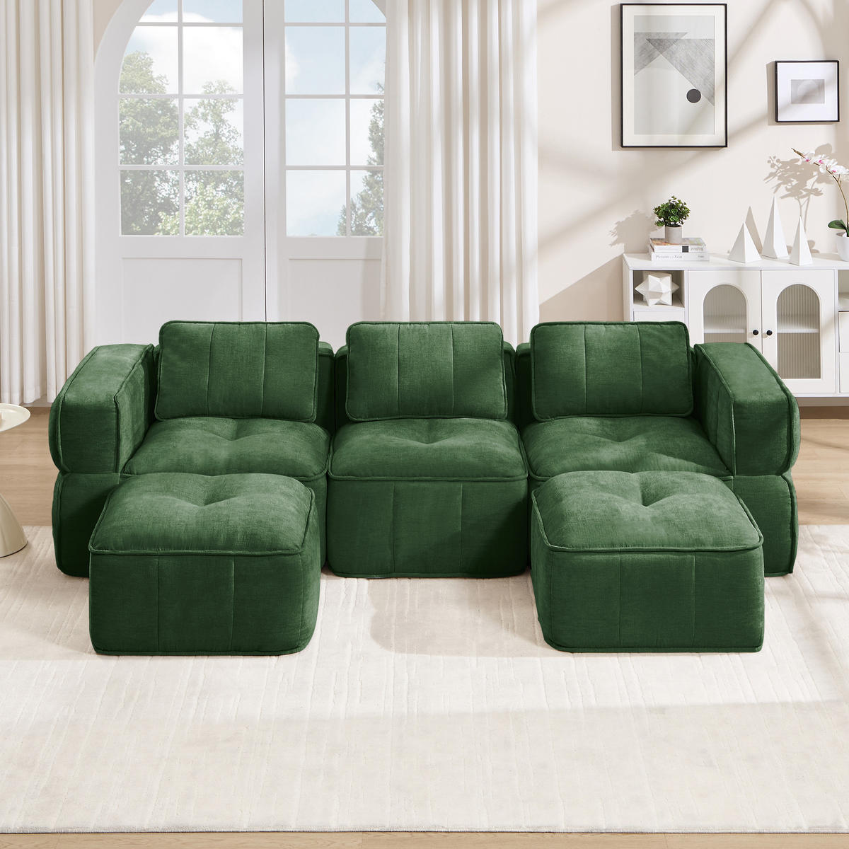 WOHNLANDSCHAFT DE-34428 U-Form mit 2 Hockern Grün - Grün, Textil (162/67/271cm) - ComfortXL