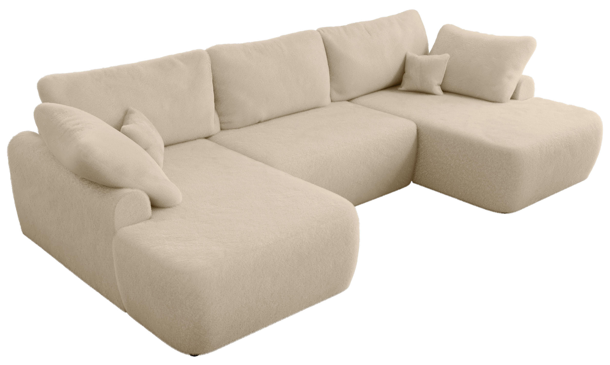 WOHNLANDSCHAFT CUBO U Creme Plüsch - Creme/Schwarz, Kunststoff/Textil (370/100/187cm) - MKS