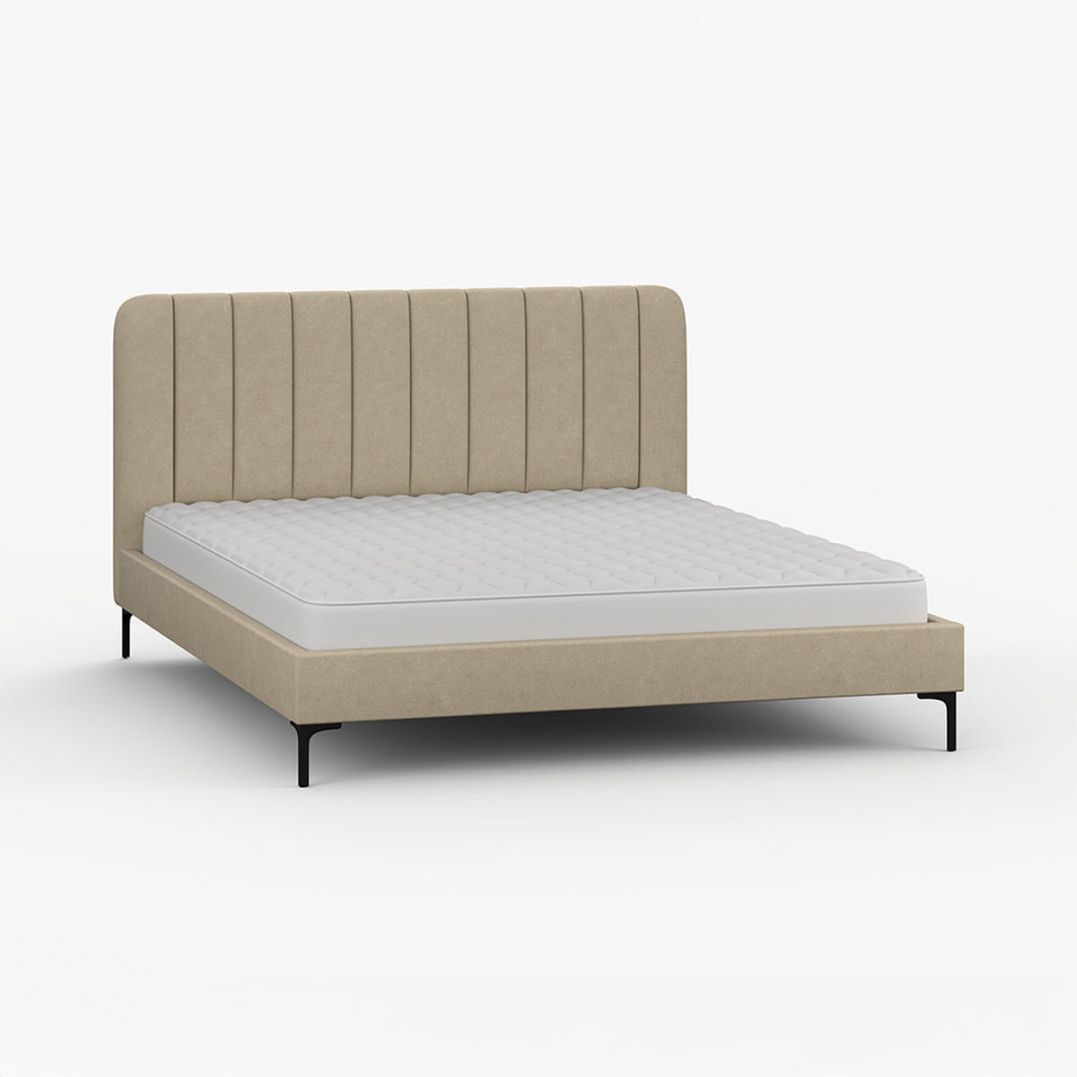 POLSTERBETT LUMI, Lattenrost, ohne Bettkasten, gepolsterte Kopfstütze 160/200 in Beige - Beige/Schwarz, Holz/Textil (160/200cm) - imoebel24