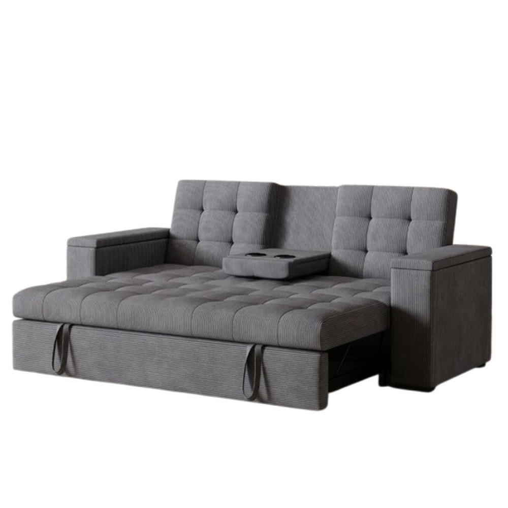 SCHLAFSOFA noho grau 3-sitzer cord - Grau, Holz (208/84/102cm) - Concept Usine