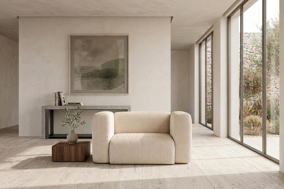 WOHNZIMMERSESSEL aus Chenille-Stoff Cremona, Creme, GRETA - Creme, Holz (137/70/89cm) - Kaiser Möbel