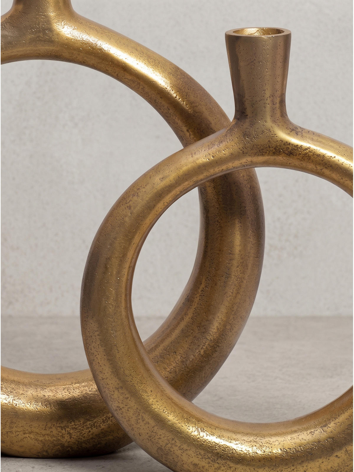 VASEN 2er-Set BAVENO, Aluminium, handgefertigt, Gold, 35 x 7 x 45 cm - Goldfarben, Metall (45cm) - KADIMA DESIGN