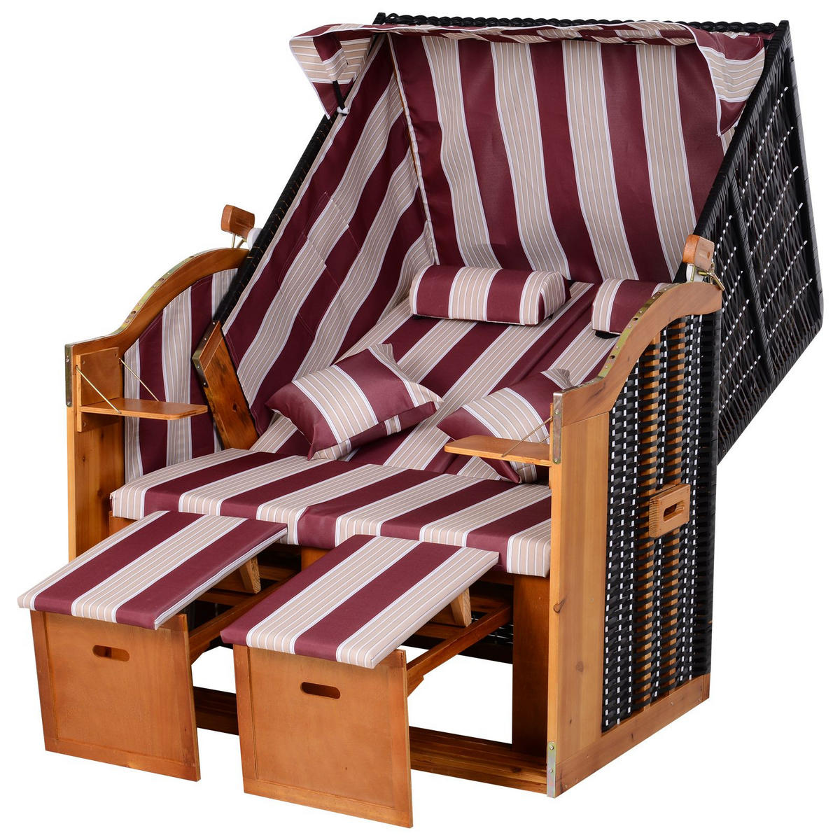STRANDKORB DE-06671 2-Sitzer Volllieger, 5-stufig verstellbar Rot/Weiß - Rot/Weiß, Holz/Kunststoff (118/160/79cm) - ComfortXL