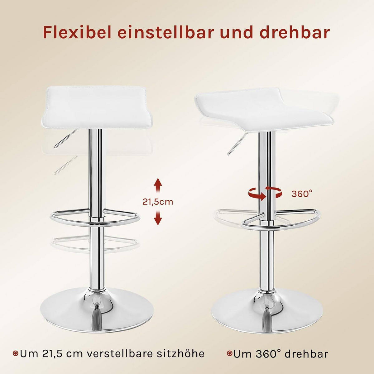 BARHOCKER, Höhenverstellbarer Barstuhl,aus Kunstleder Metall - Weiß, Metall (38.5/84/39.5cm) - Woltu