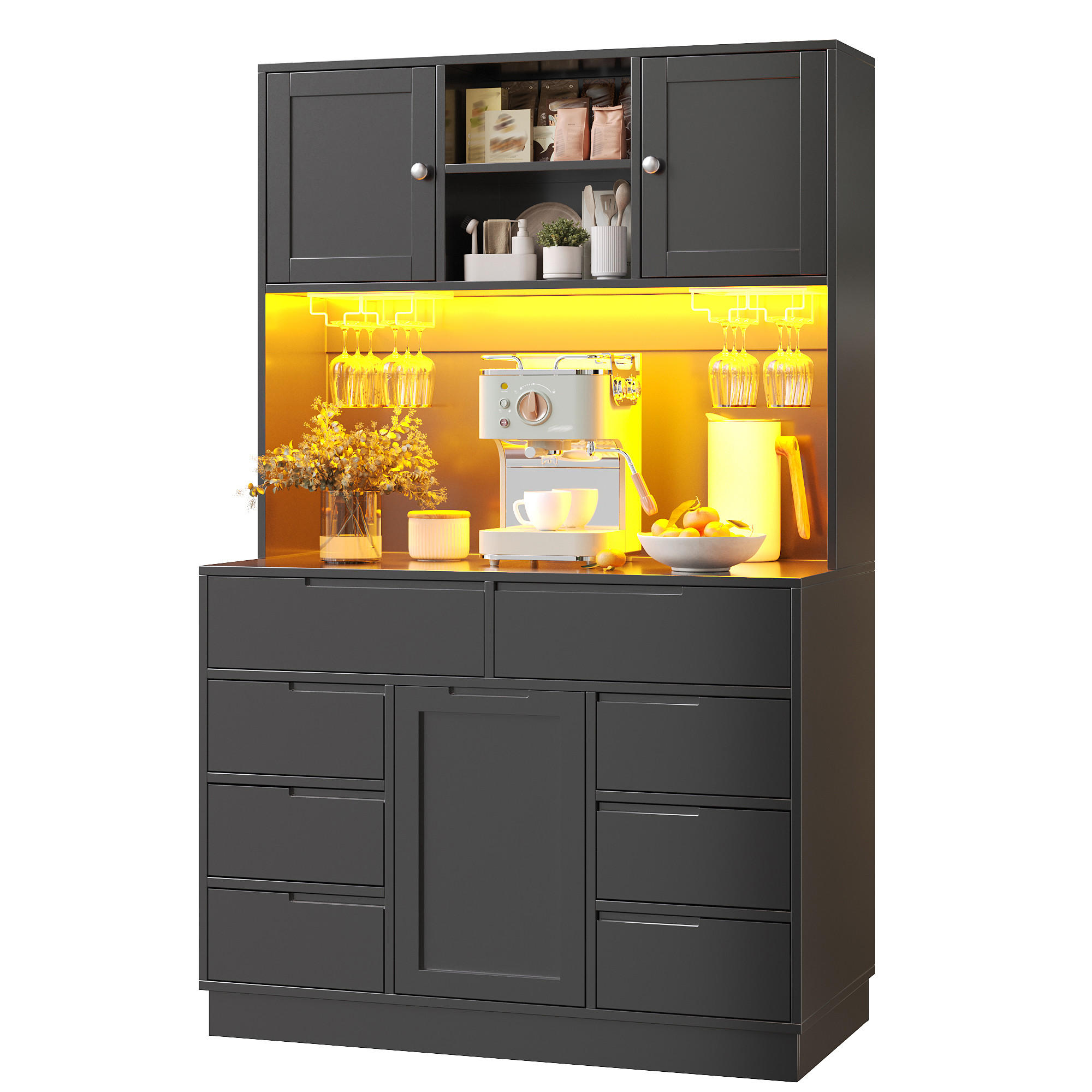 HOCHSCHRANK mit LED-Beleuchtung 120 x 40 x 183,5 cm MDF Schwarz - Schwarz, Holzwerkstoff (40/183.5/120cm) - Meubliv