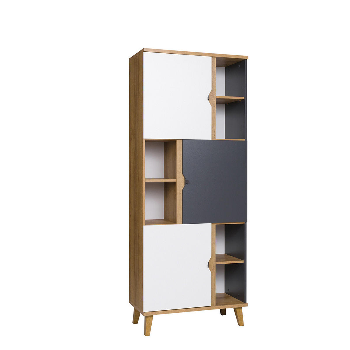 BÜCHERREGAL Aster 80cm 3-türig - Eichefarben/Graphitfarben, Holzwerkstoff/Kunststoff (80/200/40cm) - Ravio