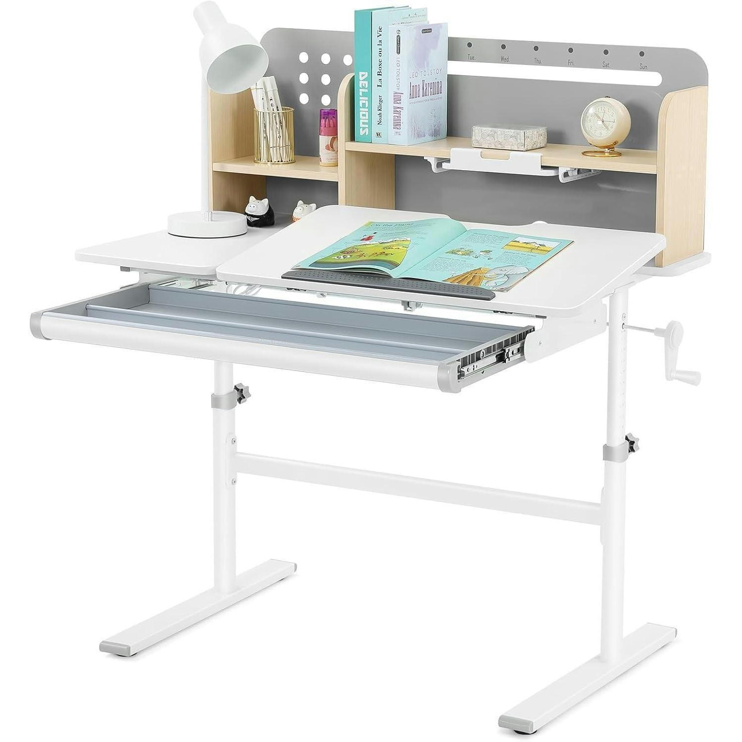 KINDERSCHREIBTISCH höhenverstellbar mit Bücherregal und Schubladen - Weiß, Holzwerkstoff (100/111.3/60cm)