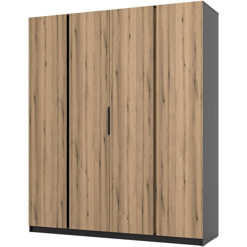 DREHTÜRENSCHRANK Kaya 200/62/239 4-Türig - Eichefarben/Schwarz, Holzwerkstoff (200/239/62cm) - Beautysofa