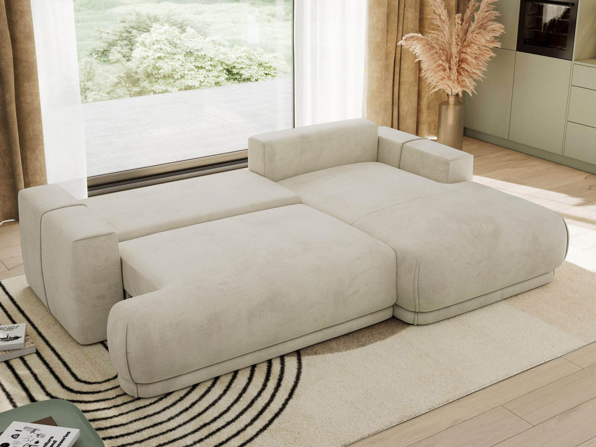 ECKSCHLAFSOFA RINA L Beige Velvet - rechts - Beige/Schwarz, Kunststoff/Textil (172/266cm) - MKS