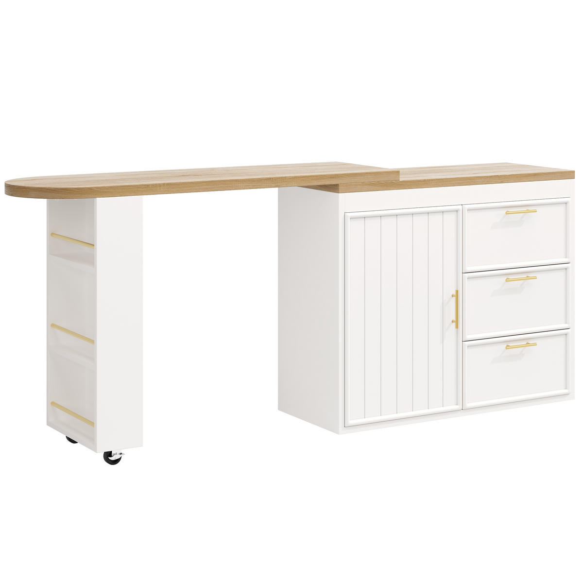 BARTISCH 128-203/39/90 cm in Weiß mit 360°-Drehfunktion und Stauraum - Weiß, Holzwerkstoff (39/203/90cm) - BEAOK